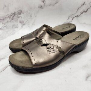 Clarks Metallic Leather Slip-On Wedge Sandals Walking Comfort Women's 9